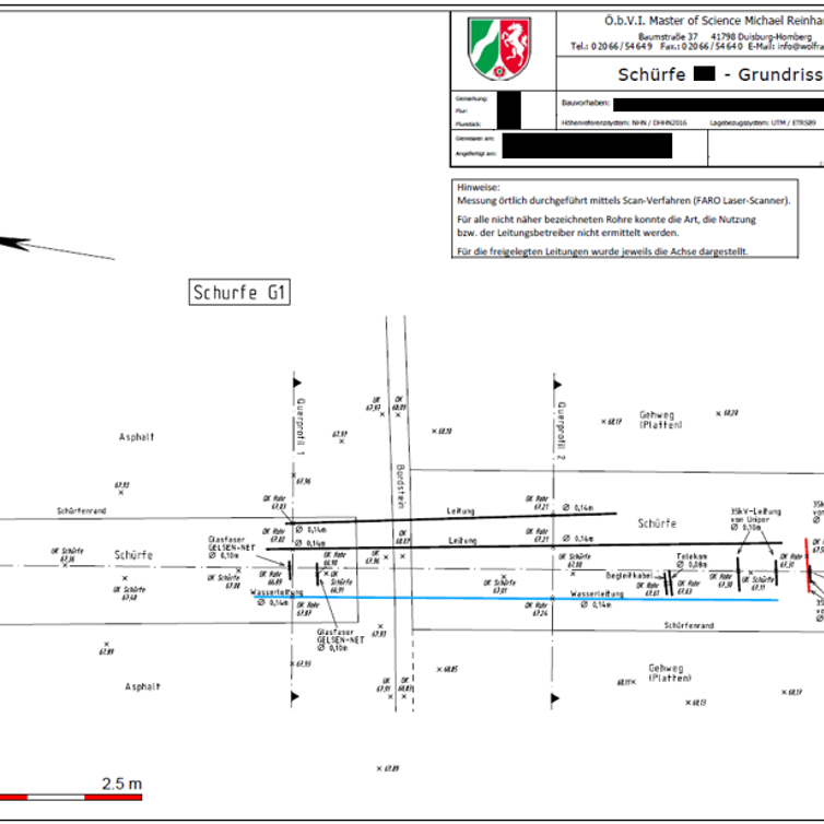 Vermessungstechnische Erfassung (unterirdischer) technischer Infrastruktur - Grundriss