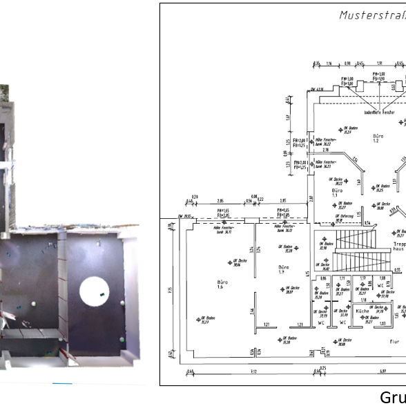 Von der exakten 3D-Punktwolke eines Gebäudeaufmaßes mittels terrestrischem Laserscanning annahmenfreien Gebäudegrundriss - Vermessungsbüro Reinhardt