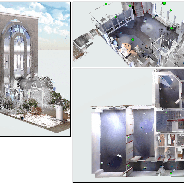 3D-Punktwolke eines Gebäudeaufmaßes mittels terrestrischem Laserscanning - Exakte Grundlage zur annahmenfreien Erstellung von Gebäudegrundrissen und Schnitten - Vermessungsbüro Reinhardt